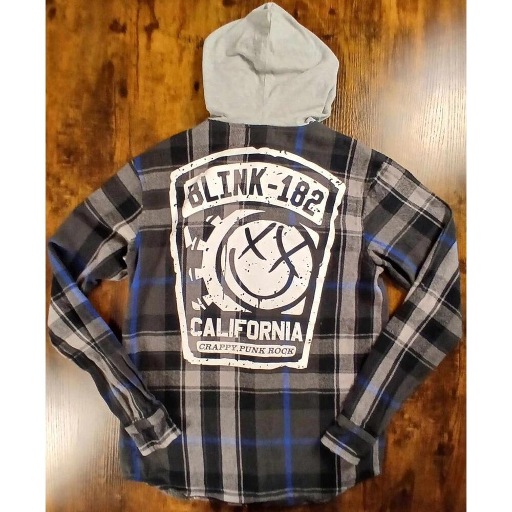 Blink 182 San Diego Crappy Punk Rock Plaid Button Up Hoodie Tour Men Size Small - Picture 6 of 6